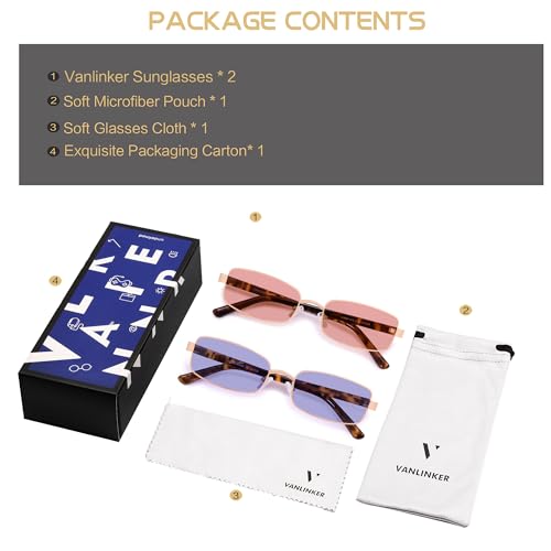 Image of VANLINKER Retro Rectangle Polarized Sunglasses for Women Men Small 90s Vintage Trendy Slim Narrow Rectangular Frame VL9684