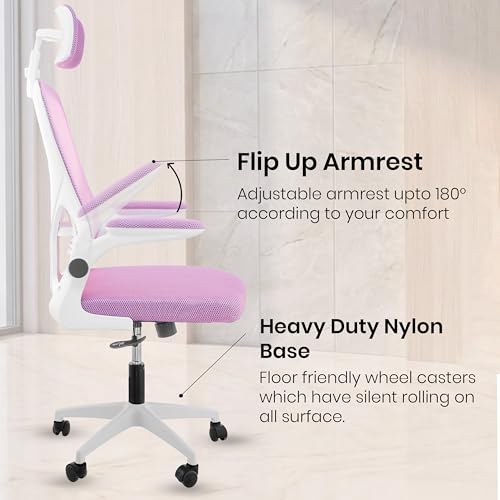 Image of Casa Copenhagen Pink White | High Back Imported Mesh Fabric Boss Office Chair | Y Design Ergonomic Back Support | 2D Aero Design Adjustable Armrests | Synchro Tilt Lock Mechanism
