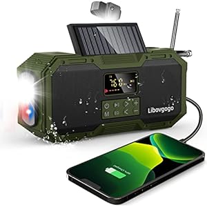 Draagbare dynamo noodradio, waterdichte IPX5 bluetooth-luidspreker met EQ, automatische scan FM/AM zwengelradio met telefoonlaadfunctie zonne-energie, 4000 mAh powerbank, stroboscooplicht, zaklamp, leeslamp