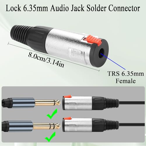 Conector de audio TRS 6.35mm bloqueo 2 piezas miniatura 2