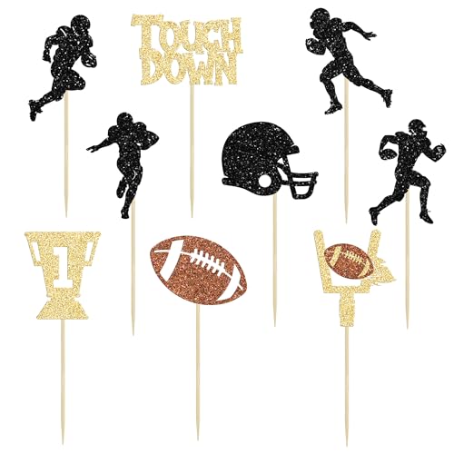 Ephlyn EPH-2022-141-3 36Pcs Rugby Ball Cupcake Toppers Glitter Trophy American Football Cupcake Picks Touchdown Player Cake Decorations For Super Bowl Rugby Sports Theme Baby Shower Kids Birthday Party Supplies thumb #2