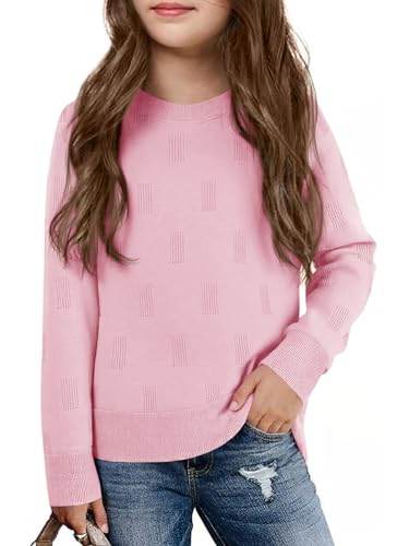 Image of Haloumoning Girls Knit Sweaters Casual Long Sleeve Textured Pullover Tops Kids Loose Fit Comfy Fall Clothes 5-14 Years