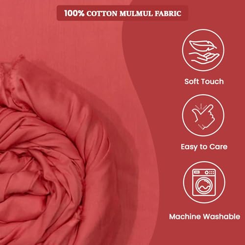 Image of 100% Pure Cotton Mulmul Fabric Material | Reusable Ultra Fine Mulmul Fabric | Lightweight Soft Smooth Piece Linning, Stole, Dupatta, Cushion Pillow Cover (Melon Peach, 1 Meter)