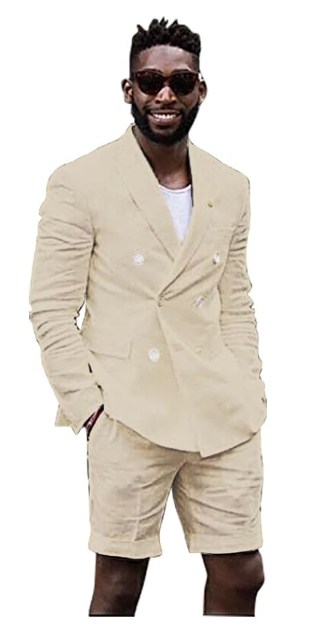 スーツ M ICON SUMMER SUIT SHORTS MON Mens Summer Linen Slim Fit Beach Suit 2 Pieces Breathable Blazer