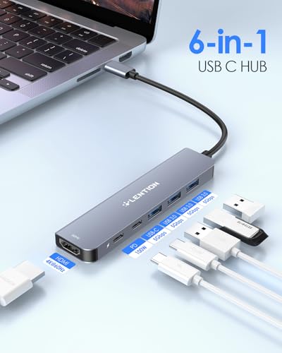 Image of LENTION 6-in-1 USB C Hub, 4K@60Hz HDMI, 100W PD, 3 USB 3.0, USB-C Data | Ideal for Work & Study, Stable Driver 3.0 Adapter, Compatible with macOS, iOS /iPadOS, Windows & ChromeOS (CE35p, Space Gray)