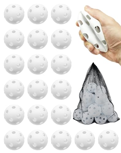 Tarutaru 20 Pack Plastic Practice Balls for Baseball & Softball - Soft Ball for Baseballs Hitting Pitching Batting Training Lightweight Hollow Limited Flight Indoor & Outdoor Sport Diameter 2.83in