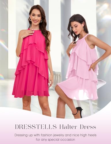 Image of DRESSTELLS Women's Cocktail Ruffle Tiered Dresses, Formal Wedding Guest Holiday Party Halter Mini Dress