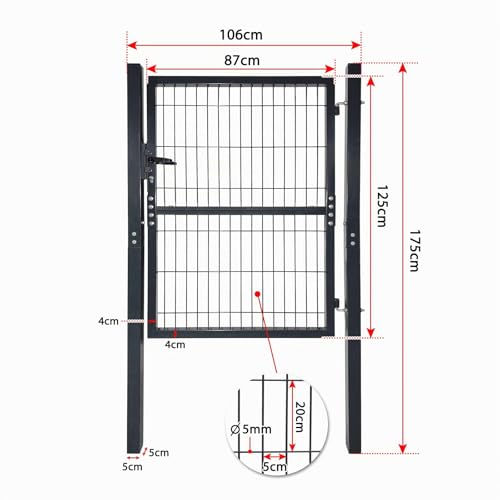 Miniatura 2 de Fivmen Valla De Doble Malla De Doble Varilla Valla De Jardín Puerta De Metal Valla De Doble Malla 125x100cm Puerta De Valla Antracita Puerta Doble Incl. Cerradura, Manija Y Llaves