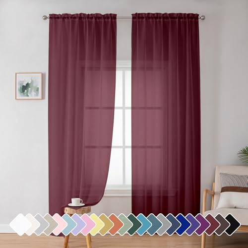 Image of Simplebrand Red Sheer Panles 72 Inches Long 2 Panels for Living Room, Rod Pockets Airy Window Treatments Voile Sheer White Curtains Panels Lightweight for Front Back Patio Glass Door, 42 inch Width