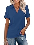 ORANDESIGNE Camisas polo de manga corta con cuello en V para mujer, camisetas holgadas casuales de verano, marino, Large