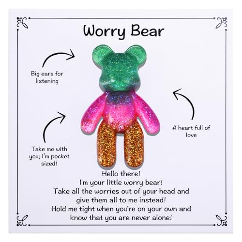 Image of Aesnefe Pocket Bear Hug, Anxiety Relief Gifts, Mental Health Positivity Gift for Anxious Friend, Autism Fidget Gifts for Teen, Surgery Worry Gift, Thoughtful Present for School Anxiety, Green Gold