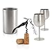 Zelsius Zestaw imprezowy z 2 kieliszkami do wina ze stali nierdzewnej, chłodziarką do butelek i nożem kelnerskim | zestaw upominkowy dla sommelier, kelnerów, gastronomii