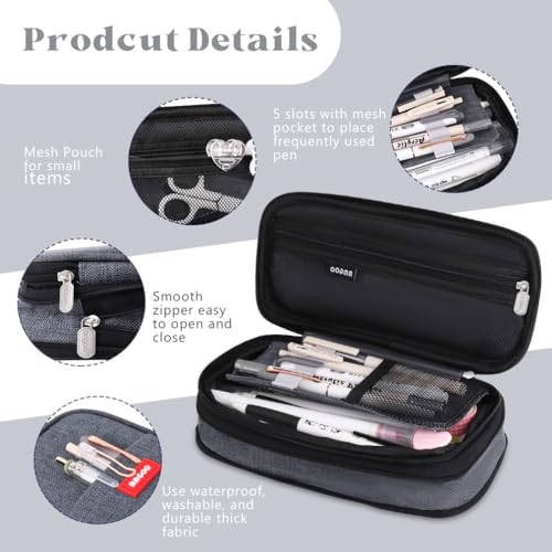 Image of iSuperb Foldable Pencil Case Zipper Big Capacity Aesthetic Canvas Pencil Pouch Compartments Stationery Organizers Pen Bag for Kids Girls Boys Teen Child Student School Supplies Makeup Bags