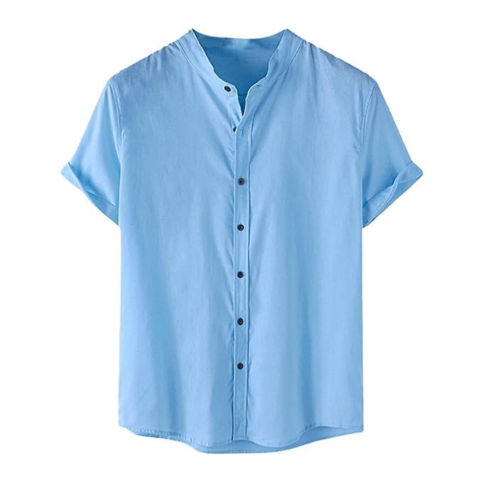 KHODIYAR ENTERPRISE Men's Cotton Plain Casual Regular Fit Shirt | Men Full Sleeves Chinese Collar Shirt Solid (XL, Sky Blue)
