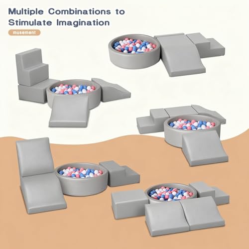 Image of Hoohtoot Foam Climbing Blocks for Toddler: with 4-Piece PU Leather Climbing Toys and a Ball Pit - Foam Ball Pit for Toddlers - Climbing Toys Indoor for Kids Crawling