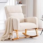 YUUIJOAA Rocking Chair Nursery, Sherpa Nursing Rocking Armchair for Mom Nursery Morden Rocker Chair with High Backrest for Living Room,Bedroom (Beige-linen)