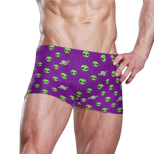 Cute Alien UFO Mens Swim Trunk Swimwear Bathing Suit Swim Brief Square Leg Board Short S B04040063