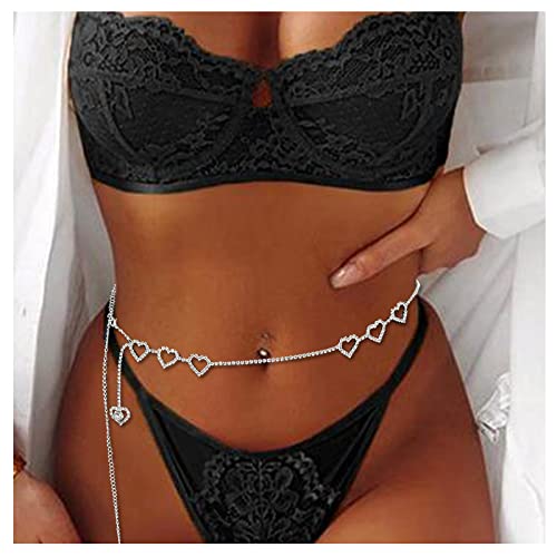 Sexy Rhinestone Heart Waist Chain Beach Crystal Body Chains Belt Rhinestone Belly Chain Sexy Waist Chain Bikini Body Chain Jewelry For Women (Silver) #TOP2