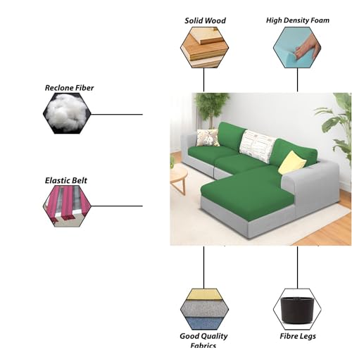 Image of Koza Yellow 4 Seater L Shape Sofa Set for Living Room (Green Grey Fabric) Premium Fabric Sofa