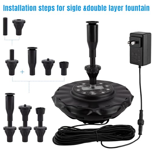 Pond Fountain Pump with Light,Floating Pond Fountain with App Control Led Colorful Light Waterfall Fountain for Small pond,11W Plug in Pond Pump Outdoor Ponds Garden fountain with 32.8ft Power Cord