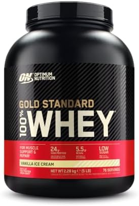 Optimum Nutrition Gold Standard 100% Whey Protein Powder, Vanilla Ice Creme, 5 Pound (Packaging May Vary)
