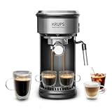 Krups Mini Maestro, Espressomaschine, 20 bar Druck, ultrakompakt | 7 heiße und kalte Zubereitungen, nur 12 cm Breite, Digitaldisplay, Dampfdüse, inkl. Barista-Zubehör, Edelstahl, XP350DE0