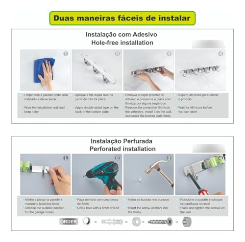 Suporte de Vassoura 9 Acessórios de Parede Inox Porta Vassoura Vassoureiro LUMAI