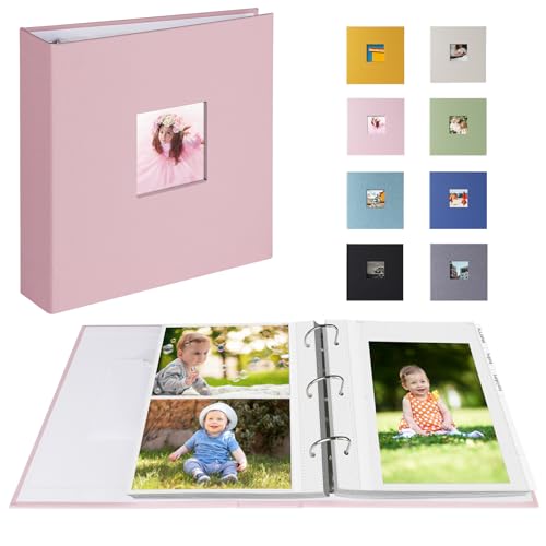 Photo Album 4x6 or 5x7 3 Ring Binder Linen Cover Pink