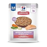 Hill's Science Diet Sensitive Stomach & Skin, Kitten, Stomach & Skin Sensitivity Support, Wet Cat Food, Salmon & Vegetables Stew, 2.8 oz Pouch, Case of 24