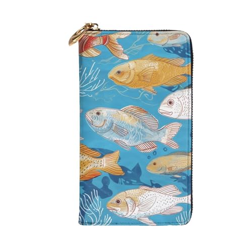 Fish Printed Long Wallet for Women Men Cute PU Leather Wallet with Coin Purse and Credit Card Holder2
