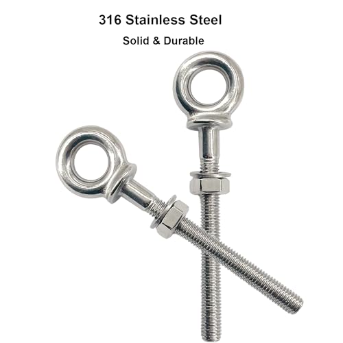 Image of M8x80 Lifting Eye Bolts 316 Stainless Steel Heavy Duty Long Shank Eyebolts with Washer and Nut Pack of 4