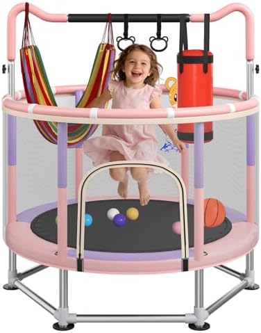 Full Wrap-Around Double Ring Legs 440lbsToddler Trampoline with Net,Trampoline for Kids
