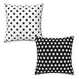 Pillow Covers Black and White Polka Dot 16x16 Inch Throw Pillowcase Square Cushion Cases, Set of 2