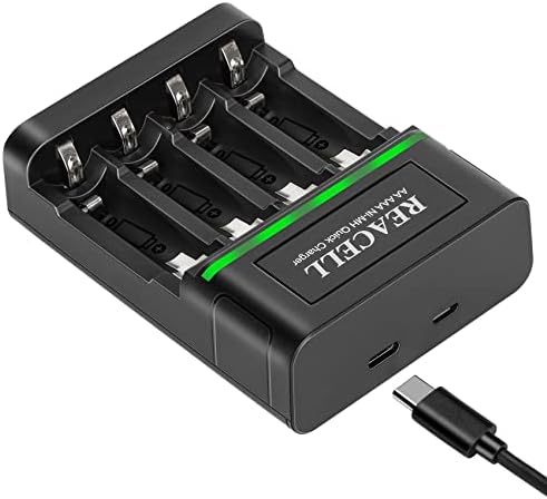 REACELL 1 Hour AA AAA Battery Charger for NiMH Rechargeable Batteries, Type-C Input for Double A Batteries and Triple A Batteries (4 Slots Fast Charger)