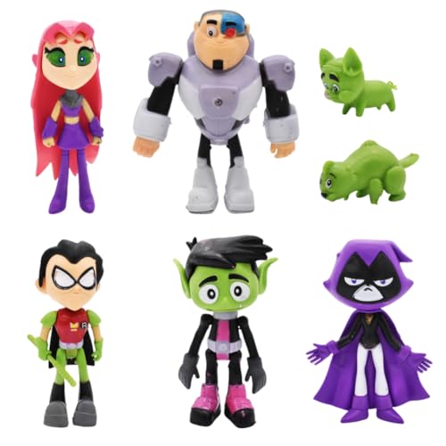 Mini Figure Action Figure Juguetes, Decoración De Pastel, 8piezas Titans Robin Cyborg Bestia Boy Starfire Figuras de Acción Niños Juguetes Regalos Decoraciones Fiestas De Cumpleaños Para Niños
