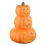 Evelyne Stacked Jack-O’-Lantern Pumpkin Decoration – 3-Tier Light-Up Halloween Gourd HDPE Plastic – Indoor/Outdoor Fall Decor with Happy Ghost Faces – Cute Pumpkin Tower for Porch Tabletop