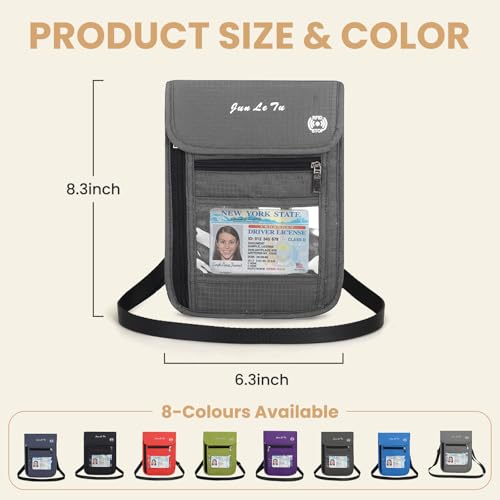 ROOSALANCE Passport Holder for Travel, RFID Passport Wallet with Visual Window Design, Multifunctional Document Organizer, Waterproof Travel Pouch Neck Wallet for Men and Women, Grey by ROOSALANCE - Image 3