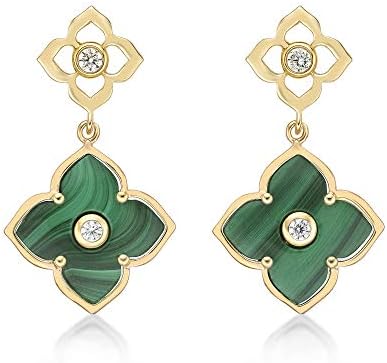 Black Onyx Flower Dangling Drop Earrings for Women in 925 Sterling Silver with Rose Gold Plating Post Back by Lavari Jewelers
