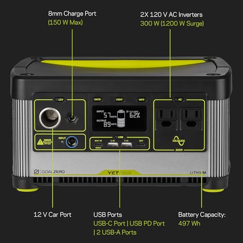 Goal Zero Yeti Portable Power Station - Yeti 500X w/ 497 Watt Hours Battery Capacity, USB Ports & AC Inverter - Rechargeable Solar Generator for Camping, Travel, Outdoor Events, (5th Gen) - Image 5