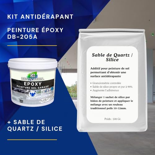 DB Rénovation Kit Antidérapant Peinture Résine Epoxy sol béton + Sable de quartz - Gris 10KG pour Garage - Trafic intense – vue 3