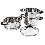 ​Tower T80836 3-Tier Steamer with Encapsulated Base and Tempered Glass Lid with Steam Release Vent, Induction Compatible, Stainless Steel​, Silver