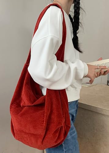 Image of 2026 Corduroy Tote Bag with Zipper Large Casual Handbags Shoulder Purse for Women