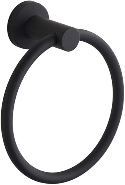 BGL Black Towel Ring Wall Mounted, Stainless Steel 304 Rubber Round Towel Holder for Bathroom