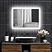 kleankin Specchio Bagno con Luce LED 80x60 cm, 3 Colori Luce, 3000-6500K, Interruttori Touch, Specchio da Parete Antideflagrante con Luminosità Regolabile, Funzione Memoria, Antiappannamento