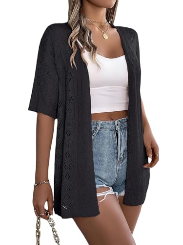 Spicy Sandia Women's Short Sleeve Crochet Cardigan Sweater for Summer Lightweight2
