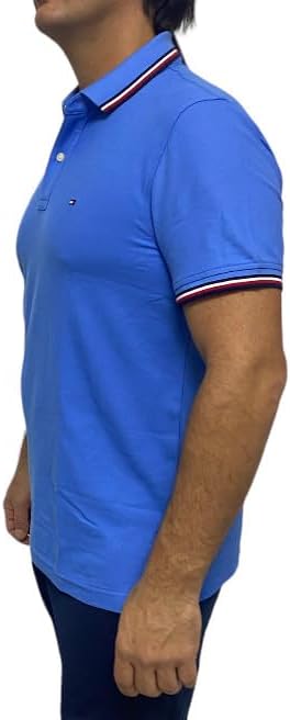 Tommy Hilfiger Mens Striped Collar Polo (Medium, True Blue)