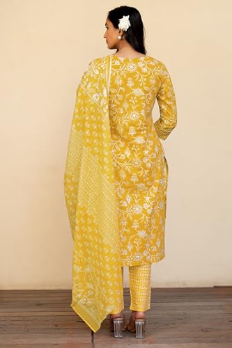 Image of MIRCHI FASHION Pure Cotton Floral Kurta Set for Women with Dupatta & Pant | 3 Piece Straight Fit Ethnic Outfit | Breathable Summer Salwar Suit