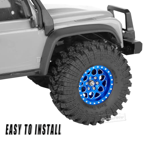 RcarmubWow 1.3" Beadlock Wheel Tires Set for 1/18 1/24 SCX24 TRX4M RC Crawler Car,Alloy RC Wheel Rims Brass Coating Rings All Terrain RC Tires,Navy Blue by RCarmubWow - Image 4