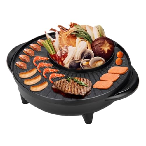 2-in-1 Electric Hot Pot & Grill - Separate Zones for Shabu & Grilling, 5 Temp Settings (50-200°C) - Multi-Functional Cooker