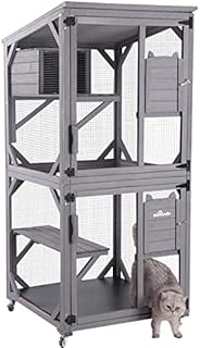 Wooden Cat House Outdoor and Indoor Run Large Cat Enclosure on Wheels 70.9" Upgraded Version Catio Cage with Reinforcement Wooden Strip,Waterproof Roof